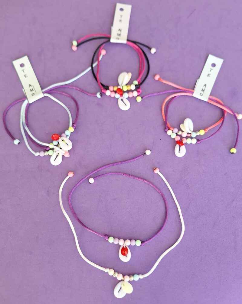 Pulseras/Tobilleras de cordón y cuentas c/Buzios x par - Imagen 2