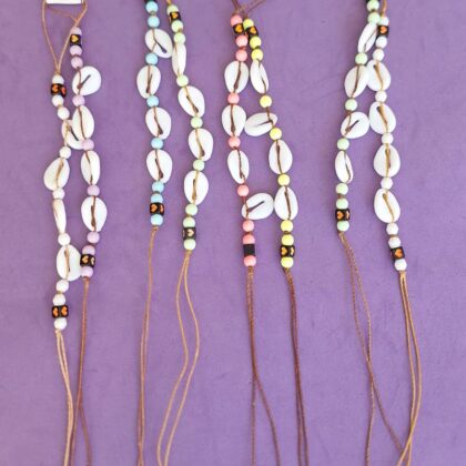 Tobillera Macramé c/cuentas y Buzios x par