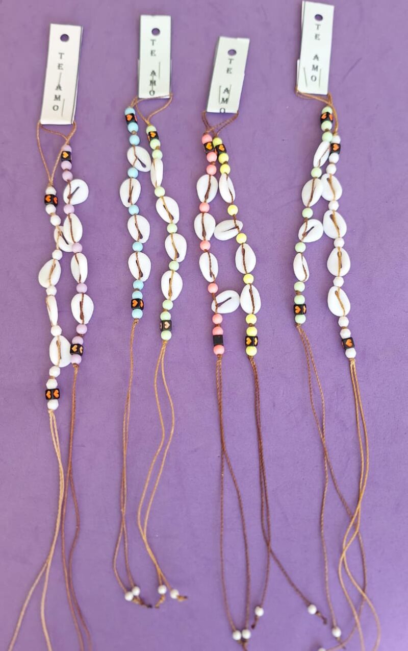 Tobillera Macramé c/cuentas y Buzios x par